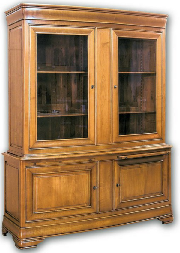 Bibliothèque Merisier massif 2 portes vitrées