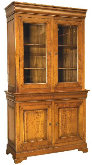 Bibliothèque Merisier massif Louis Philippe 2 portes vitrées